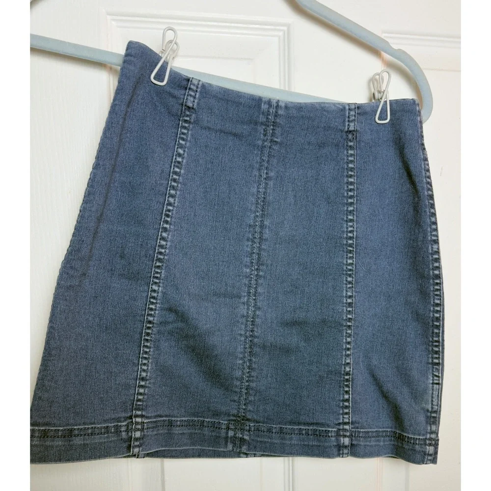 Free People Denim Mini Skirt Blue A-Line Seamed Back Zip Womens Size 4